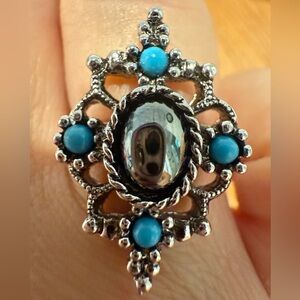 Avon Vintage Cocktail Ring Hematite Blue Ballotini Ring Costume Adjustable Ring